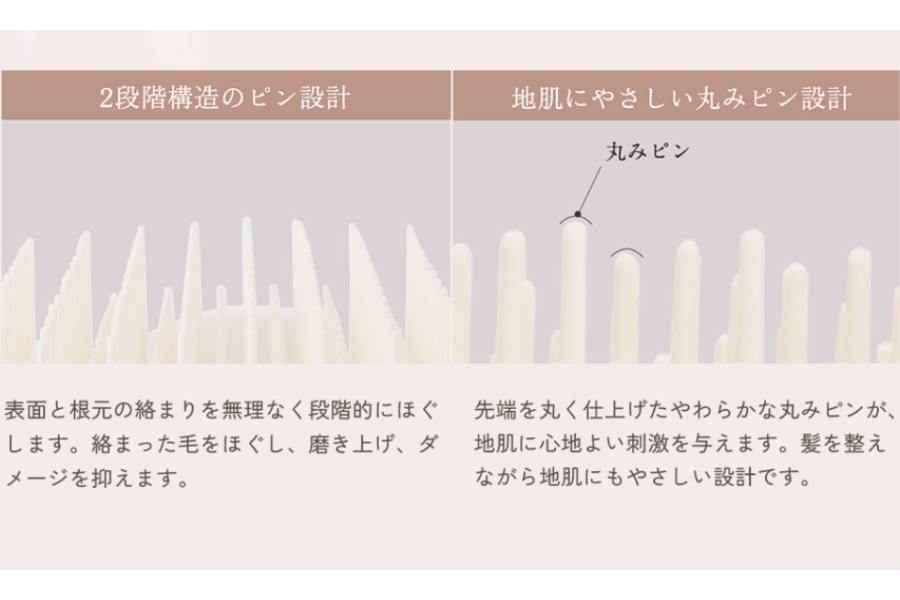 長短2段階構造のピンを採用